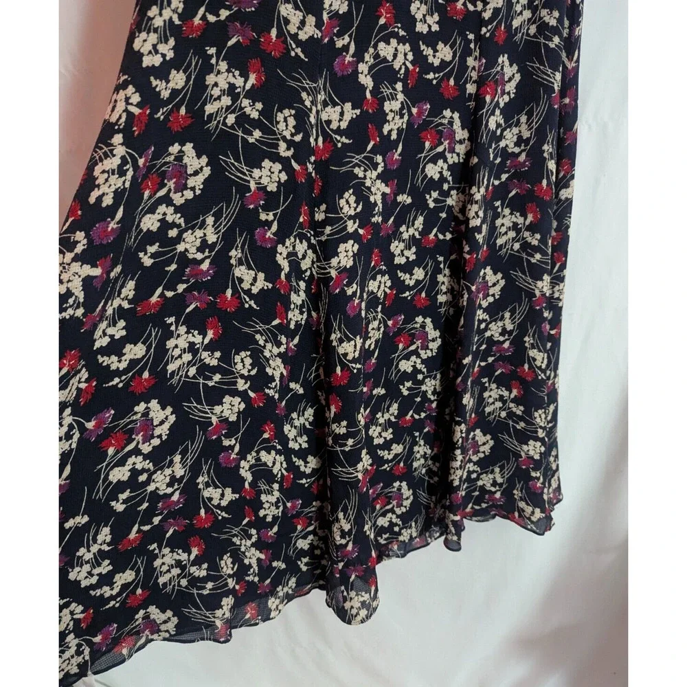 y2k Jones New York Navy Floral Silk Midi Dress Size 8 M1 Cottage Romantic